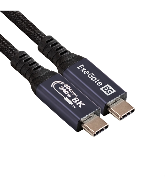 Кабель для зарядки ExeGate EX-CCP-USB4.0-CMCM-QC-1.0 (USB4.0 USB Type-Cm/Cm, 40Gbit/s, 5A, 240W, PD3.1/QC4.0, 1м)