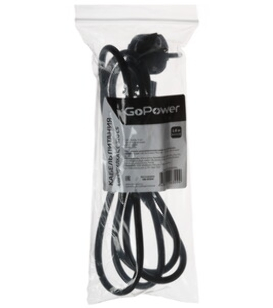 Кабель питания GoPower евровилка CEE 7/7-IEC 320 C5 1.8м ПВХ 0.75мм черный (1/10/160)