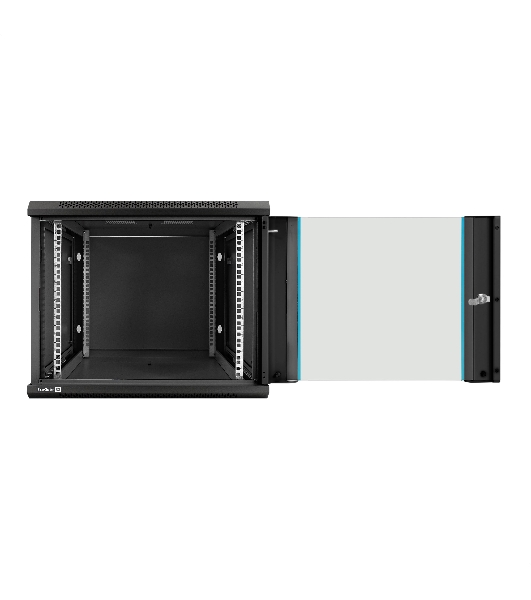 Шкаф телекоммуникационный 19' настенный 9U ExeGate EC-WM-9U.600.G.BLACK (19', 9U, 600x600x500мм (ШхГхВ), передняя дверь закаленное стекло, съемные боковые панели, пыле- и влагозащита IP23, черный RAL 9004)