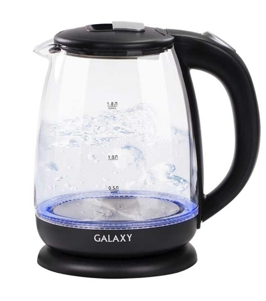 Чайник электрический Galaxy Line GL 0554, черный, стекло, 2000 Вт, 1,8 л, LED-подсветка, шкала уровня воды, корпус из термостойкого стекла