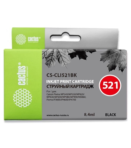 Картридж струйный Cactus CS-CLI521BK черный (8.4 мл) для Canon Pixma MP540/MP550/MP620/MP630/MP640/MP660/MP980/MP990/iP3600/iP4600/iP4700/MX860
