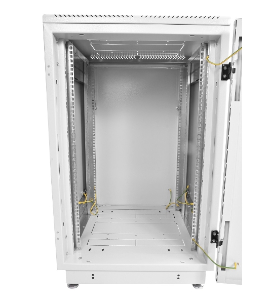 Шкаф коммутационный ЦМО ШТК-М-18.6.6-1ААА-9005 18U 600x600 мм пер. дв. стекл задн. дв. стал.лист 2 бок. пан. направл. под закл.гайки 270 кг черный
