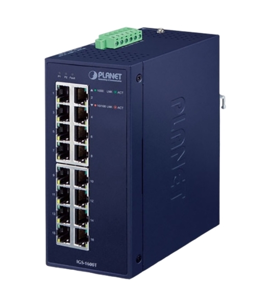 Коммутатор PLANET IGS-1600T IP30 Industrial 16-Port 10/100/1000T Gigabit Ethernet Switch (-40~75 degrees C, dual 12~48V DC/24V AC),UL certified
