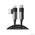 Кабель Rexant 2в1 Type-C, Type-C, Lightning 65Вт, 1м, в черной нейлоновой оплетке, фото4