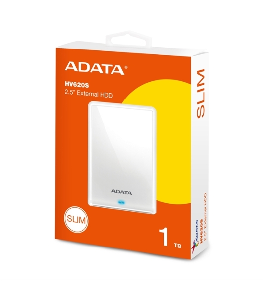 Внешний HDD 2.5' ADATA HV620S, 1TB, USB 3.2 Gen 1 Type-A, 5400 rpm, белый
