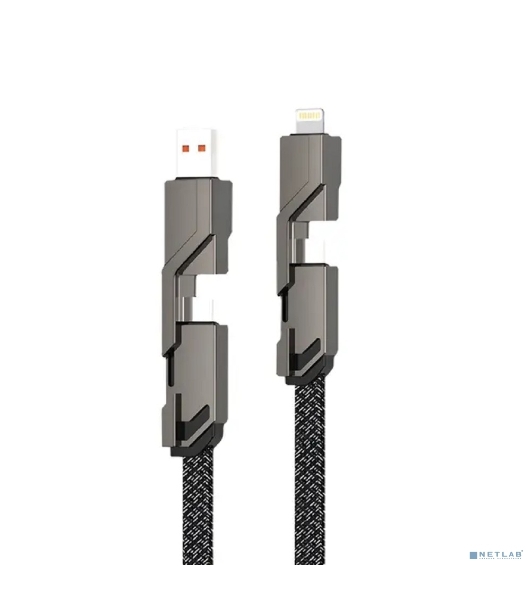 Кабель Rexant 4в1 USB-А – Type-C, Lightning – Type-C, 60Вт, 1м, в черной оплетке