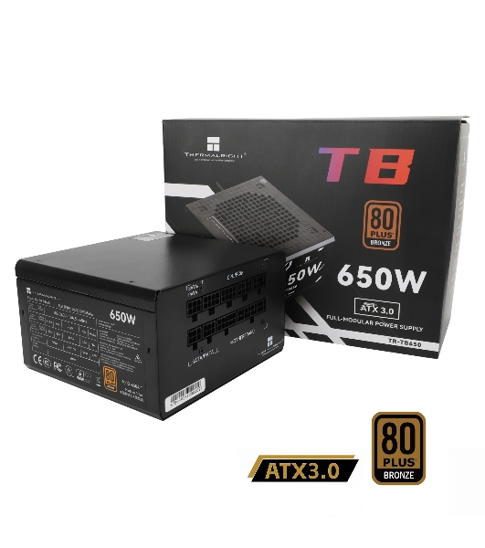 Блок питания Thermalright, 650W 80+ Bronze (ATX, 3.0, Full modular, 1x24(20+4)pin, 2xCPU 8(4+4)pin, 4xPCIe*2 8(6+2)pin, 3xSATA3, 3xMOLEX4pin, Active, 120x120мм, 150x140x86mm, APFC, черный)