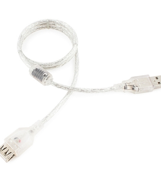 Кабель-удлинитель USB2.0 Pro Cablexpert CCF-USB2-AMAF-TR-0.75M, AM/AF, 0,75м, экран, 2феррит.кольца, прозрачный, пакет