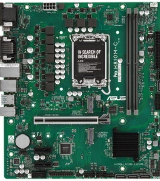 Материнская плата ASUS PRO H810M-C-CSM, LGA1851, Intel H810, 2xDDR5, 4xSATA, 2xM.2, 1xPCIe 5.0 x16, 2xPCIe 4.0 x1, 1xDP, 1xHDMI, 1xDVI-D, 1xVGA, 1x1Gb LAN, 2xUSB 10Gbps, 2xUSB-A 5Gbps, 2xUSB-A 2.0, 3x3.5 мм, 7.1, mATX