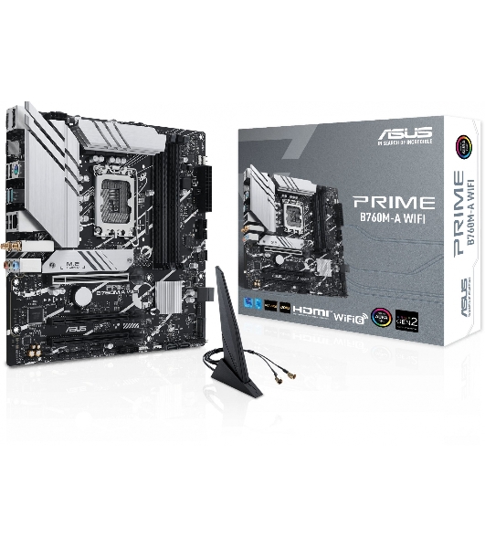 Материнская плата ASUS PRIME B760M-A WIFI, LGA 1700, Intel B760, 4xDDR5, 4xSATA, 2xM.2, 1xPCIe 4.0 x16, 1xPCIe 4.0 x4, 1xPCIe 4.0 x1, 2xHDMI, 1xDP, 1x 2.5Gb LAN, 2xUSB-A 3.2 Gen 2, 4xUSB-A 2.0, 3x3.5 мм, 7.1, mATX