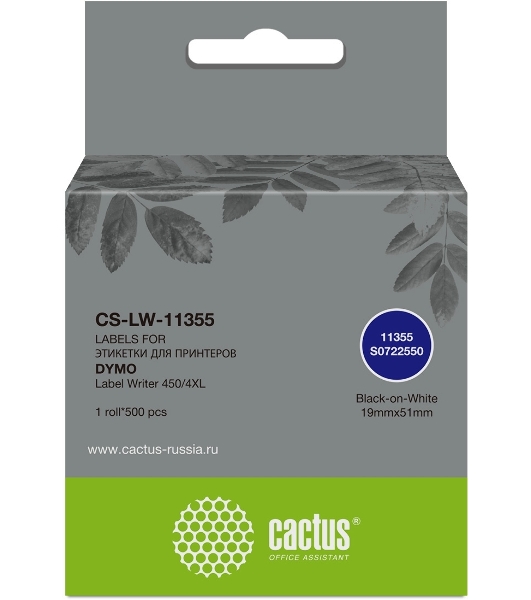 Этикетки Cactus CS-LW-11355 сег.:51x19мм черный белый 500шт/рул Dymo Label Writer 450/4XL