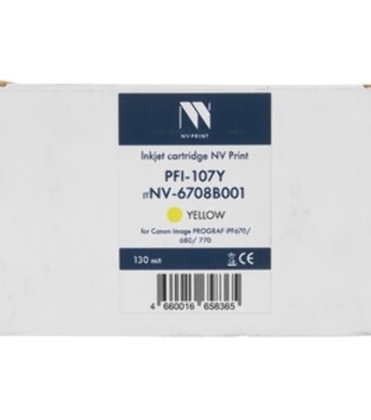 Картридж струйный NVPrint PFI-107Y (NV-6708B001) Yellow для Canon imagePROGRAF iPF670/680/770 (130 мл)