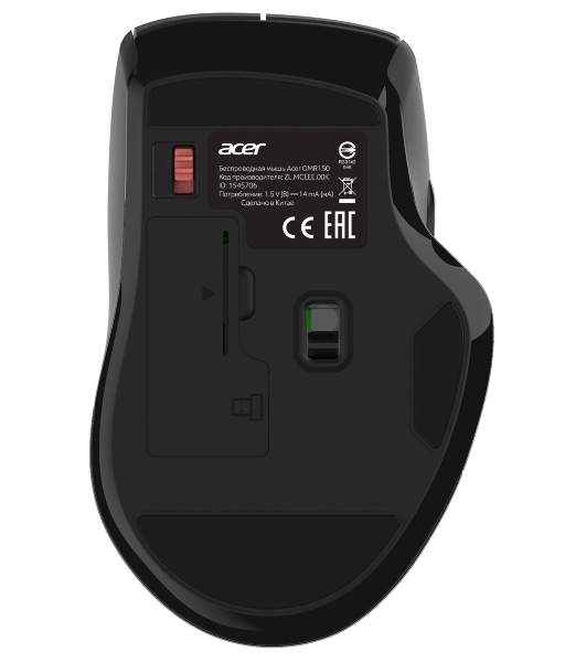Мышь беспроводная Acer OMR150 черный, 1600 dpi, радиоканал, USB, кнопки - 6