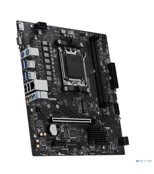 Материнская плата MSI PRO A620M-B EVO, AM5, AMD A620A, 2xDDR5, 2xSATA, 1xM.2, 1xPCIe 4.0 x16, 1xPCIe x1, 1xVGA, 1xHDMI, 1x2.5Gb LAN, 4xUSB-A 5Gbps, 2xUSB-A 2.0, 2xPS/2, 3x3.5 мм, 7.1, чёрный, mATX