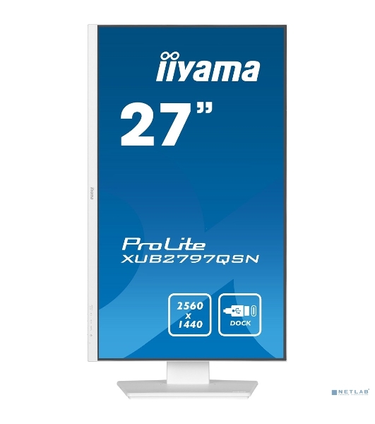 Монитор 27' Iiyama ProLite XUB2797QSN-W2 IPS 2560x1440, 100 Гц, 1 мс, 16:9, 300 кд/м², HDMI 2.0, DP 1.4, 3.5 Jack, USB-C (65 Вт), USB Hub (3x USB 3.0), Ethernet, динамики (2x2 Вт), Adaptive-Sync, белый