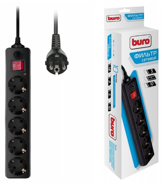 Сетевой фильтр Buro 500SH-5-B 5 м, 5 розеток, черный, коробка
