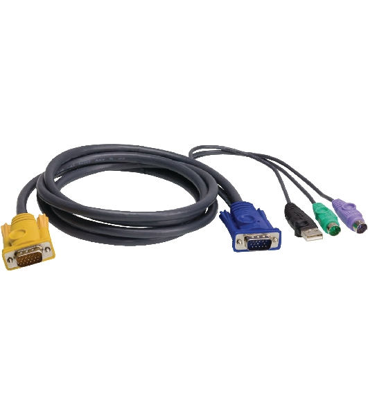 Шнур, мон., клав.+мышь USB, SPHD=)HD DB15+USB A-Тип+2x6MINI-DIN, Male-4xMale, 8+8 проводов, опрессованный, 1.8 метр., черный, (с поддерKой KVM PS/2) USB-PS/2 HYBRID CABLE. 1.8M
