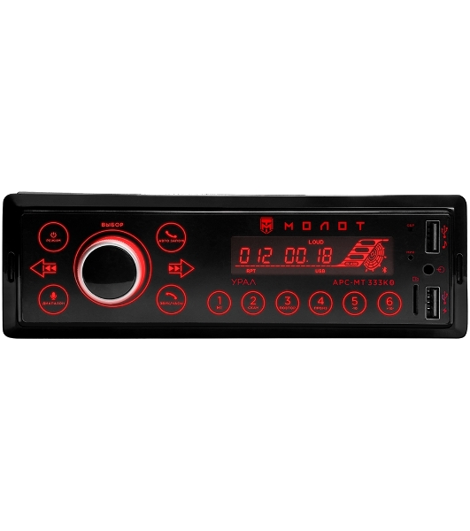 Автомагнитола Ural Молот АРС-МТ 333К, 1 DIN, Bluetooth, USB Type-A, AUX