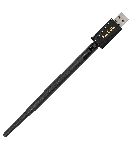 Сетевой адаптер Wi-Fi 4 ExeGate EDWA-137-N300-1 (Беспроводной USB адаптер, Wi-Fi N (b/g/n), чипсет Realtek8192, до 300 Мбит/с на 2,4 ГГц, внешняя 3dBi антенна, USB 2.0)