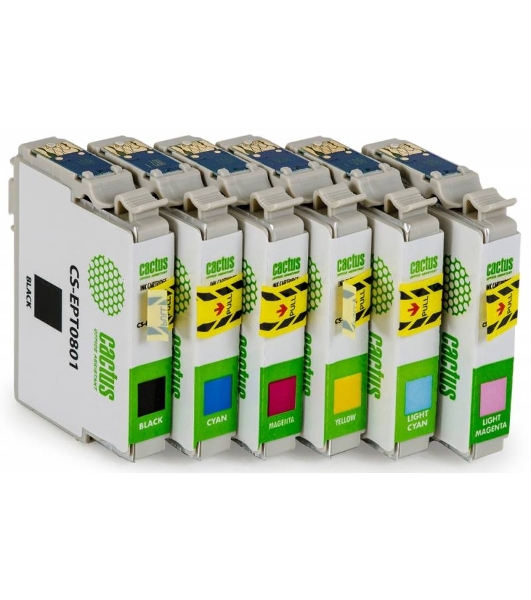 Картридж струйный Cactus CS-EPT0807 черный/желтый/голубой/пурпурный/светло-голубой/светло-пурпурный (68.4 мл) для Epson Stylus Photo P50