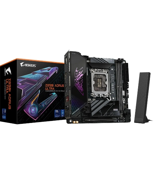 Материнская плата Gigabyte Z890I AORUS ULTRA, LGA 1851, Intel Z890, 2xDDR5, 2xSATA, 2xM.2, 1xPCIe 5.0 x16, 1xDP, 1xHDMI, 1xUSB-C, 1x Thunderbolt 4, 1x 2.5Gb LAN, 2xUSB-A 3.2 Gen 1, 3xUSB-A 3.2 Gen 2, 2x3.5 мм, TOSLINK, 7.1, 1xUSB4, Mini-ITX