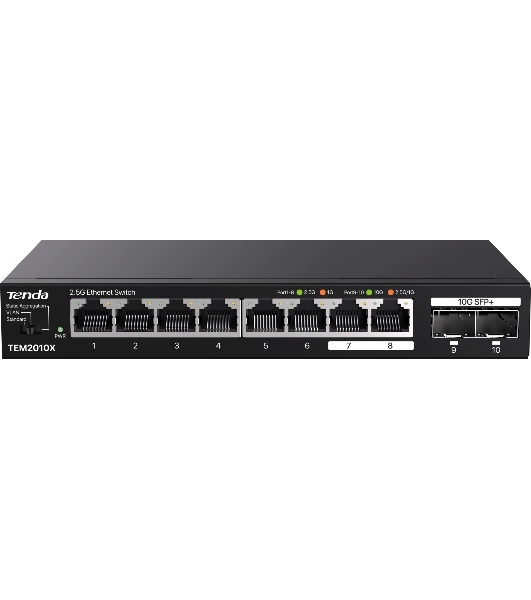 Коммутатор сетевой Tenda TEM2010X Настольное исполнение 8x10Base-T/100Base-TX/1000Base-T 2xSFP+ 12 Вт TEM2010X