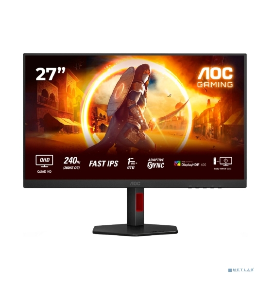 Монитор 27' AOC Q27G4ZR IPS 2560x1440, 240 Гц, 1 мс, 16:9, 400 кд/м², 2xHDMI 2.0, DP 1.4, 3.5 Jack, динамики (2x2 Вт), FreeSync Premium, G-Sync Compatible, черный/красный