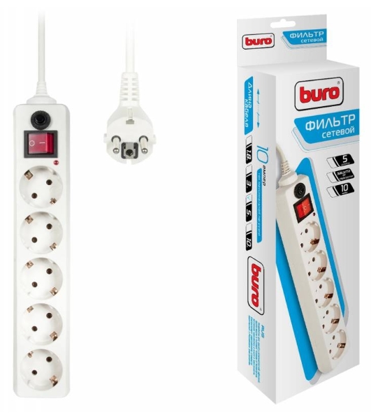 Сетевой фильтр Buro 500SH-5-W 5 м, 5 розеток, белый, коробка