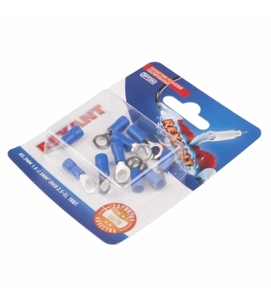 Наконечник кольцевой Rexant изолированный, ø5.3 мм, 1.5-2.5 мм², НКи 2.5-5/НКи2-5/RVS2-5, синий, в упак. 10 шт.