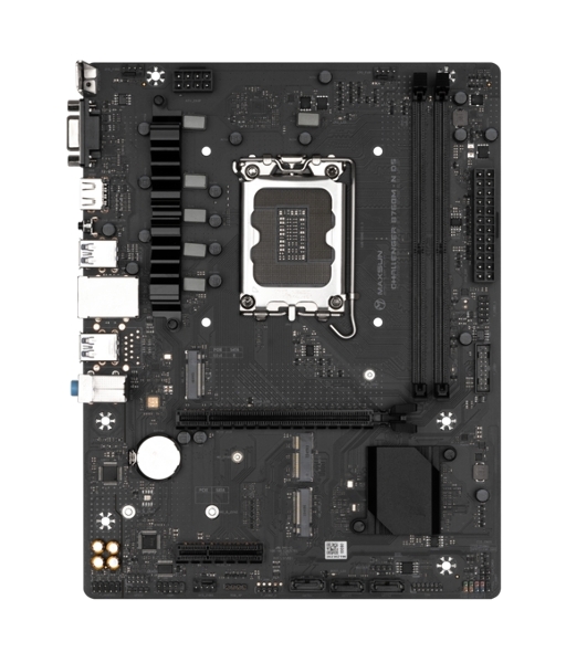 Материнская плата Maxsun Challenger B760M-N D5, LGA 1700, Intel B760, 2xDDR5, 3xSATA, 2xM.2, 1xPCIe 4.0 x16, 1xPCIe x4, 1xVGA, 1xHDMI, 1x 1Gb LAN, 2xUSB-A 2.0, 4xUSB-A 3.2 Gen 1, 5.1, mATX