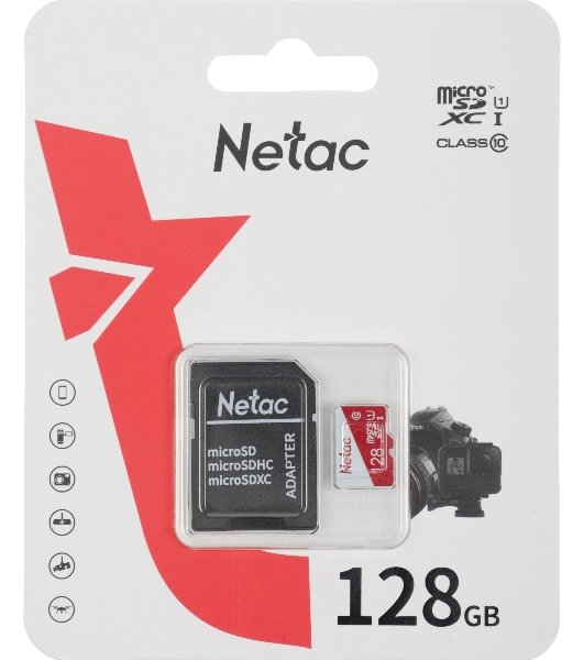Флеш карта Netac P500 ECO 128Gb MicroSDXC U1/C10 up to 80Mb/s, retail pack with SD Adapter