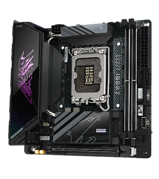 Материнская плата Gigabyte Z890I AORUS ULTRA, LGA 1851, Intel Z890, 2xDDR5, 2xSATA, 2xM.2, 1xPCIe 5.0 x16, 1xDP, 1xHDMI, 1xUSB-C, 1x Thunderbolt 4, 1x 2.5Gb LAN, 2xUSB-A 3.2 Gen 1, 3xUSB-A 3.2 Gen 2, 2x3.5 мм, TOSLINK, 7.1, 1xUSB4, Mini-ITX