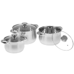 Набор посуды WEBBER BE-615/6 из нерж.стали 6 пр. 2,9 л, 5,1 л, 6,6 л со стеклянными крышками В наборе 6 предметов: кастрюля со стеклянной крышкой 18х11,5 см; 2,9 л кастрюля со стеклянной крышкой 22х13,5 см; 5,1 л кастрюля со стеклянной крышкой 24х14,5 см; 6,6 л Толщина стали 0,5 мм, фото10