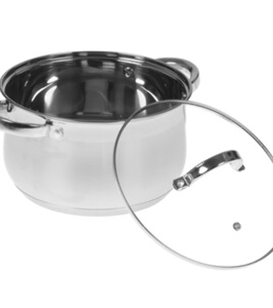 Набор посуды WEBBER BE-617/6 из нерж.стали 6 пр. 2,9л, 5,1л, 6,6л со стеклянными крышками В наборе 6 предметов: кастрюля со стеклянной крышкой 18х11,5см; 2,9л кастрюля со стеклянной крышкой 22х13,5см; 5,1л кастрюля со стеклянной крышкой 24х14,5см; 6,6л Толщина стали 0,5 мм