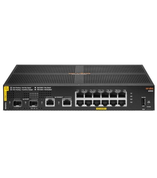 Коммутатор HPE Aruba 6100 12G CL4 2SFP+ 139W, 12×1 Гбит/с PoE+ + 2×10 Гбит/с SFP+, управляемый