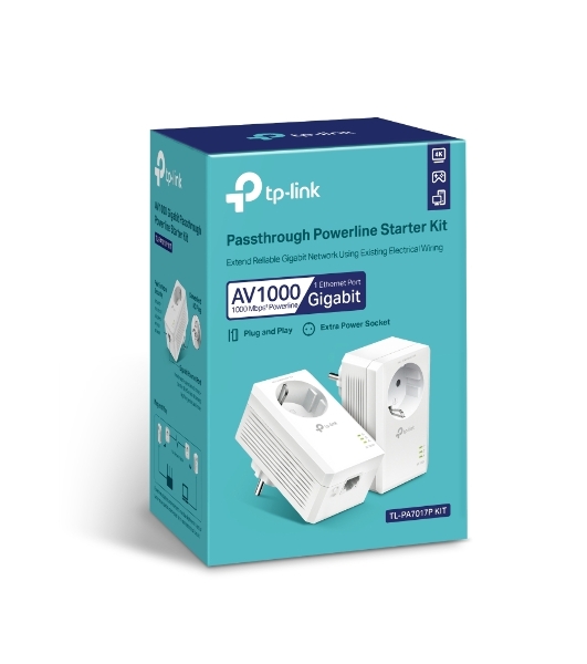 Сетевой адаптер TP-Link AV1000 Gigabit Passthrough Powerline Starter KitSPEED: 1000 Mbps PowerlineSPEC: Broadcom CPU, HomePlug AV2, 1+1 Gigabit PortFEATURE: Plug and Play, tpPLC Utility, Pair for More Security, Extra Power SocketKIT: 2× TL-PA7017P'