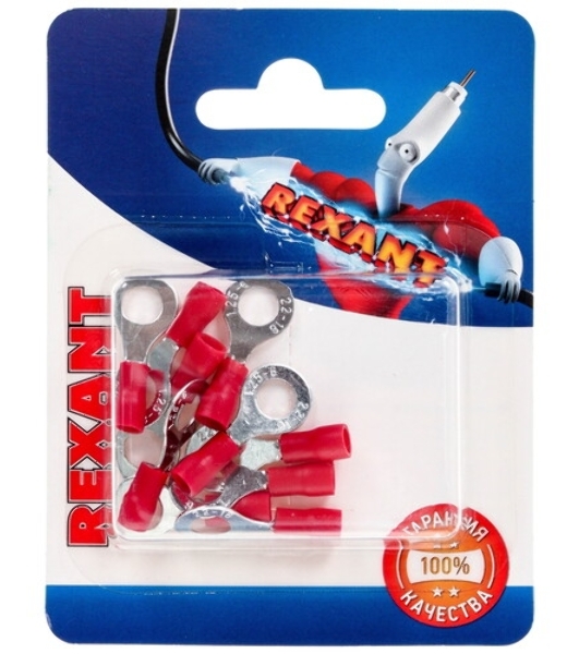 Наконечник кольцевой Rexant изолированный, ø6.5 мм, 0.5-1.5 мм², НКи 1.5-6/НКи 1,25-6/RV1.25-6, красный, в упак. 10 шт.
