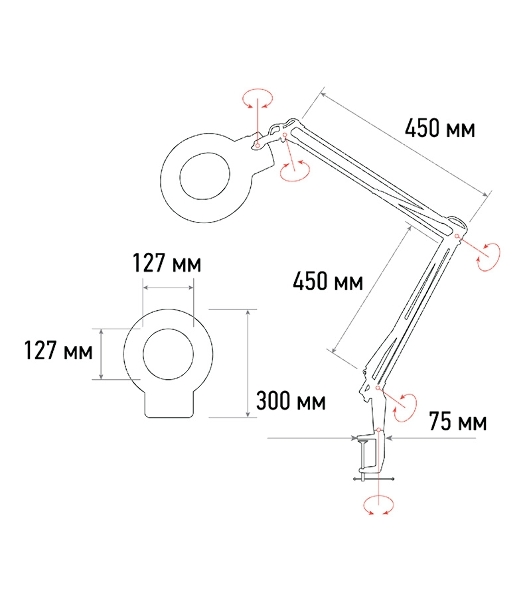 Лупа на струбцине Rexant, круглая, 5D, с подсветкой 56 SMD LED, белая