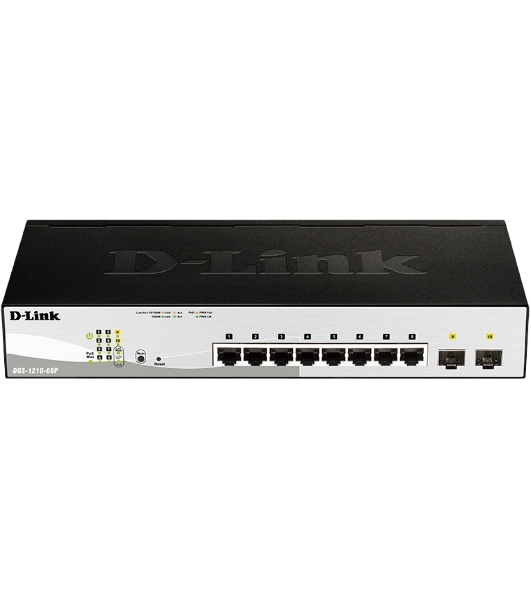 Коммутатор D-Link DGS-1210-08P/G3A, 8×1 Гбит/с PoE + 2×1 Гбит/с SFP, настраиваемый