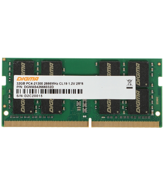 Оперативная память Digma, DDR4, 32GB (1x32GB), 2666MHz, CL19, SO-DIMM