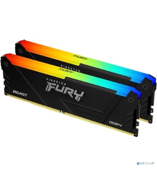 Оперативная память Kingston Fury Beast, DDR4, 32GB (2x16GB), 3200MHz, CL16, DIMM, с радиатором, RGB, черный
