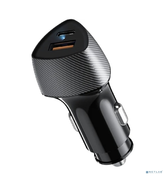 Автомобильное зарядное устройство с двумя портами Rexant (USB-A QC 3.0 + USB-C PD) со световой индикацией, 51Вт, черное