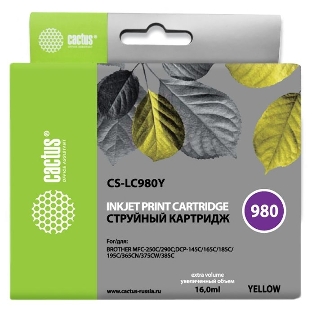 Картридж струйный Cactus CS-LC980Y желтый (16 мл) для Brother DCP-145C/165C MFC-250C/290C