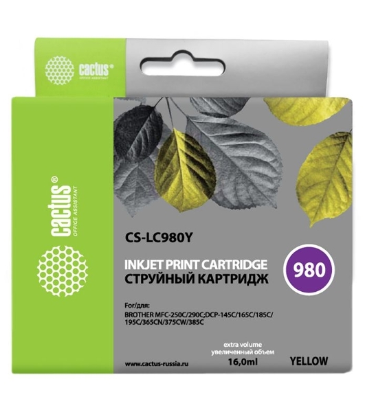 Картридж струйный Cactus CS-LC980Y желтый (16 мл) для Brother DCP-145C/165C MFC-250C/290C