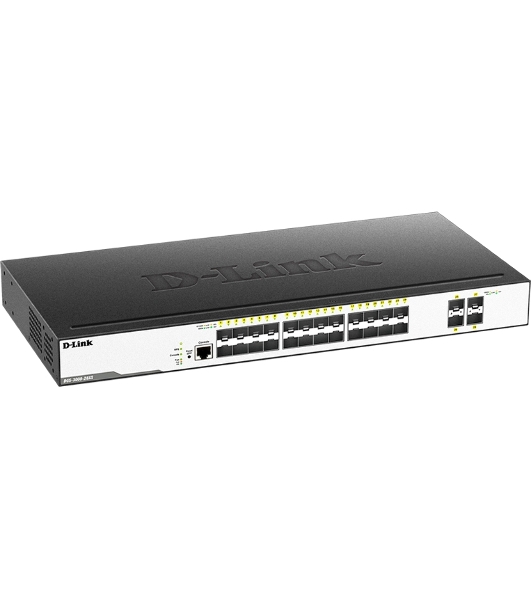 Коммутатор D-Link DGS-3000-28XS/B1A, 24×1 Гбит/с SFP + 4×10 Гбит/с SFP+, управляемый