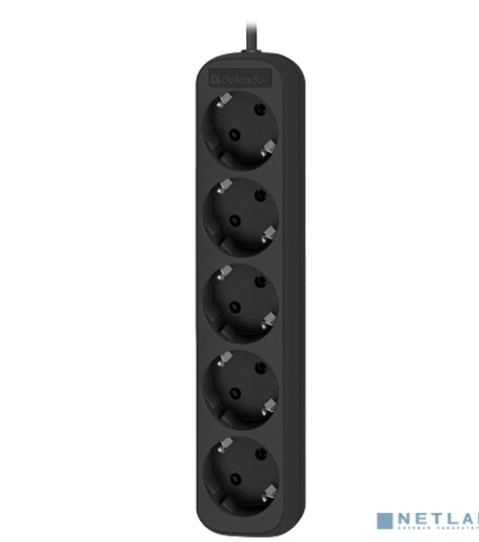Удлинитель Defender с заземлением M518 1.8 м, 5 розеток, черный