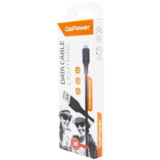 Кабель GoPower GP01L USB (m)-Lightning (m) 1.0м 2.4A ПВХ черный (1/800)