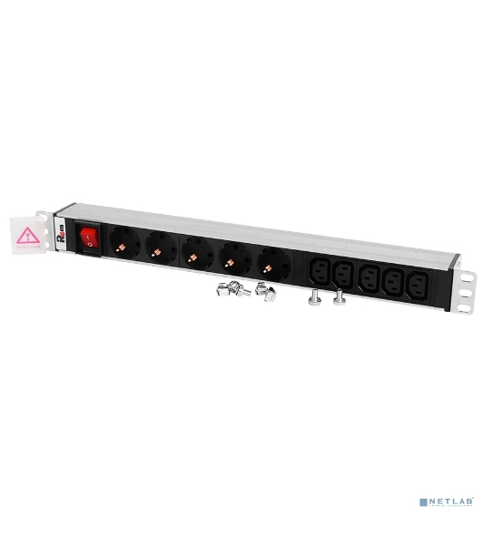Блок розеток Rem-10 с выкл., 4 Sсhuko, 6 IEC 60320 C13, 10 A, алюм., 19', шнур 1,8 м. IEC 60320 C14 (R-10-4S-6C13-V-440-1.8)