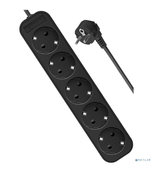 Удлинитель Defender с заземлением M518 1.8 м, 5 розеток, черный