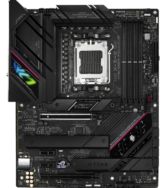 Материнская плата ASUS ROG STRIX B650E-F GAMING WIFI, AM5, AMD B650, 4xDDR5, 4xSATA, 3xM.2, 1xPCI-E 5.0 x16, 1xPCI-E 4.0 x4, 2xPCI-E x1, 1xHDMI, 1xDP, 1x 2.5Gb LAN, 4xUSB-A 2.0, 4xUSB-A 3.2 Gen 1, 2xUSB-A 3.2 Gen 2, 1xUSB-C 3.2 Gen 2, 1xUSB-C 3.2 Gen 2x2, 5x3.5 мм, 7.1, ATX